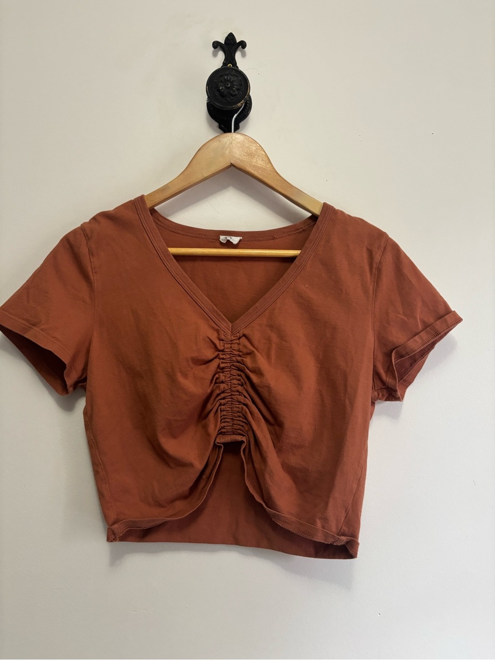 Wilfred Rust Ruched V-Neck Crop Top